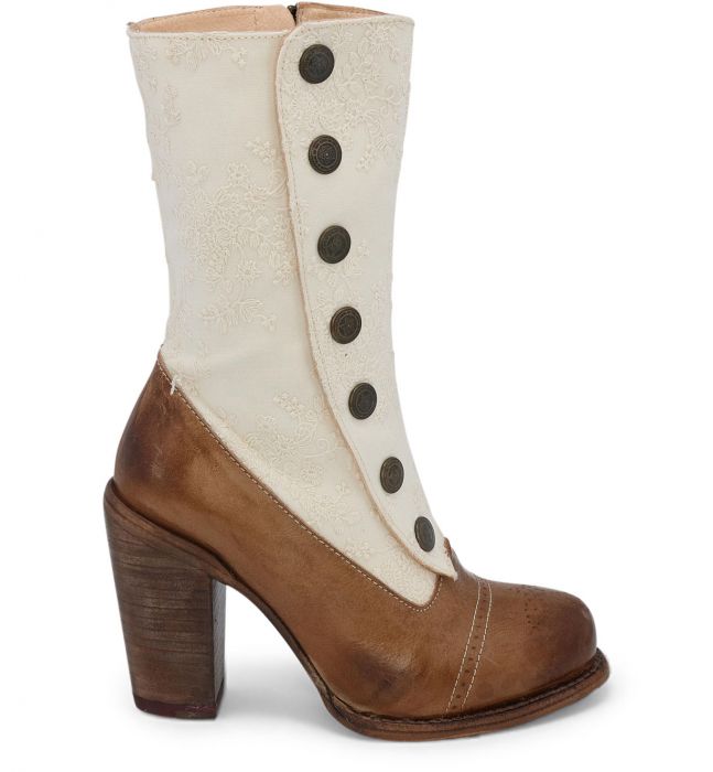 (image for) Amelia Boots Tan Rustic Leather with Ivory Embroidery